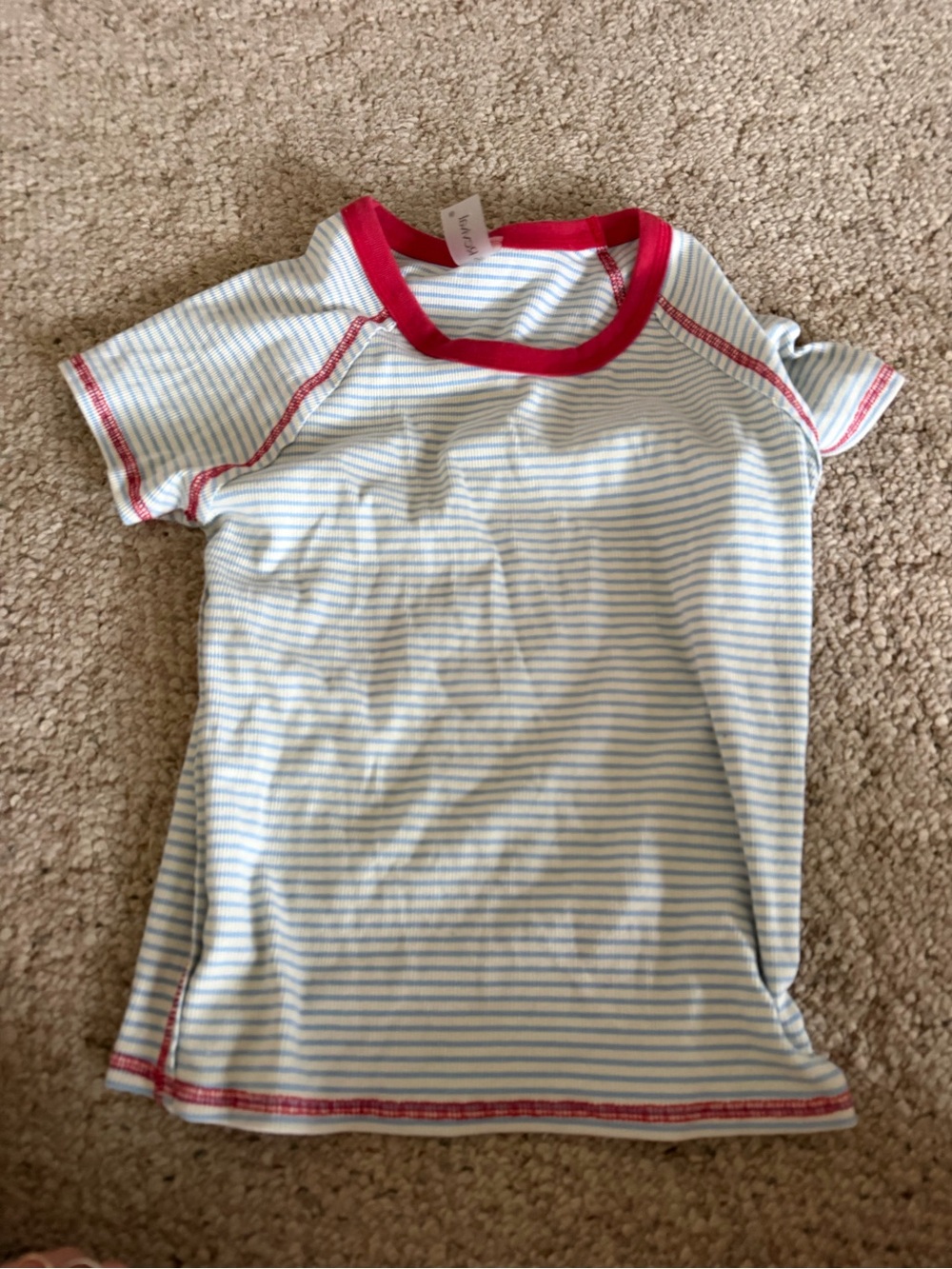 Altar'd State Light Blue, and White Striped Short Sleeve Tee with Red Trim
